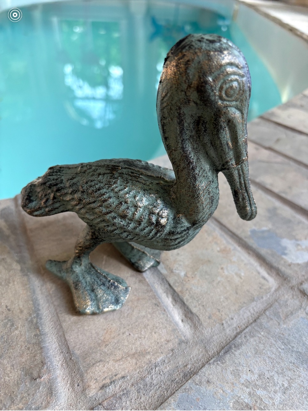 Decorative Metal Duck Figurine in Verdigris Green